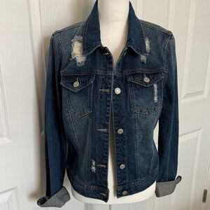 Vintage distressed Wax Jean Indigo Denim Jacket with Contrast Stitching Y2K✨